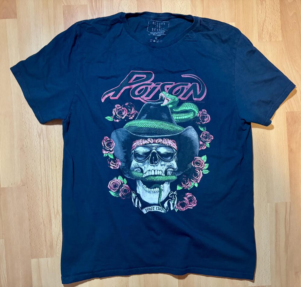Poison Shirt Mens Large Black Rock Band Snake Skull Roses Graphic Tee Since 1983